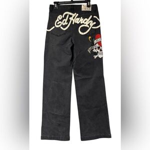 EUC Ed Hardy Love Kills Slowly Stretch Wide Leg Jeans - Black Wash